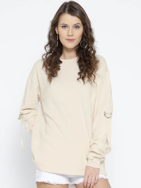 

FOREVER 21 Women Beige Solid Sweatshirt