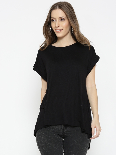 

FOREVER 21 Women Black Solid Styled Back Top