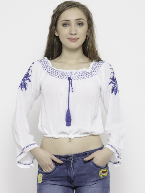 

FOREVER 21 Women White Solid Blouson Top