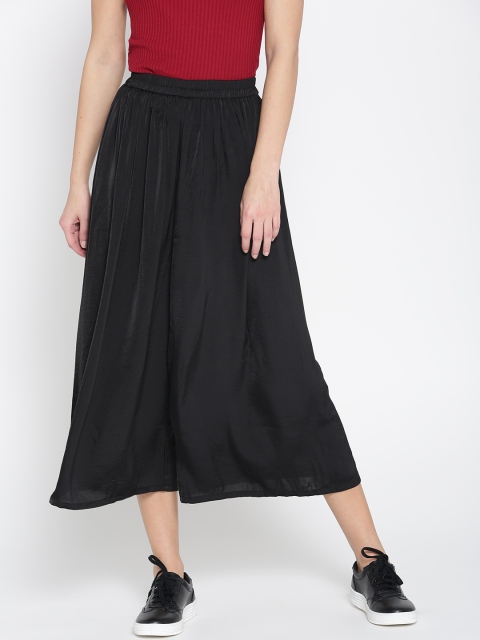 

FOREVER 21 Women Black Solid Crop Wide Leg Palazzos