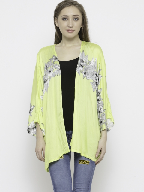 

FOREVER 21 Lime Green Printed Open Front Shrug