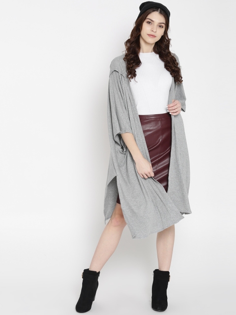 

FOREVER 21 Grey Melange Solid Open Front Shrug