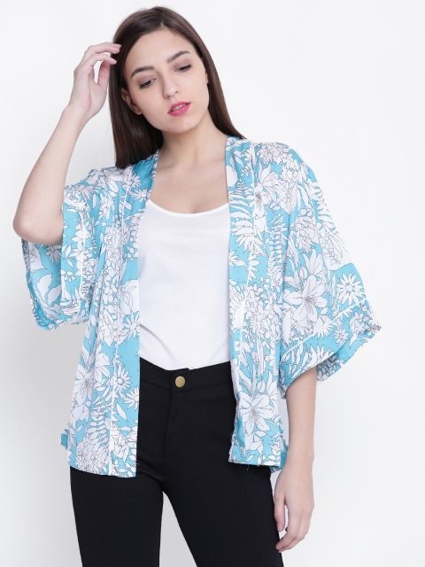 

FOREVER 21 Blue & White Floral Print Open Front Shrug