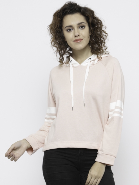 

FOREVER 21 Women Pink Solid Hooded Sweatshirt