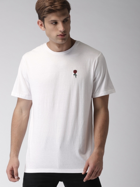 

FOREVER 21 Men White Solid Round Neck T-shirt