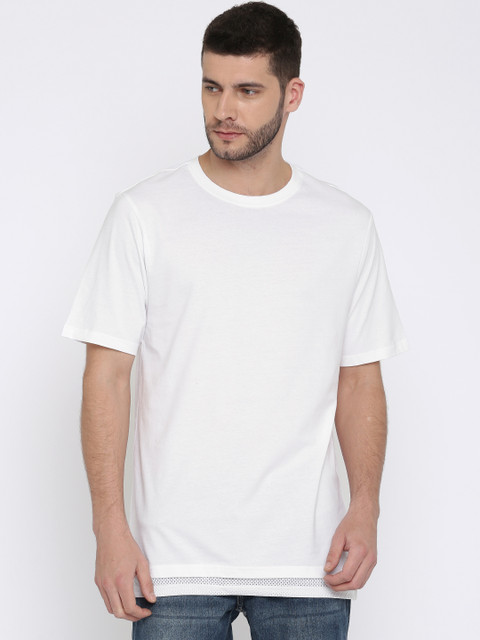 

FOREVER 21 Men White Solid Round Neck T-shirt
