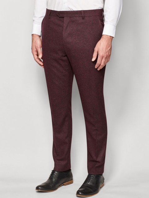 

next Men Maroon Skinny Fit Solid Formal Trousers