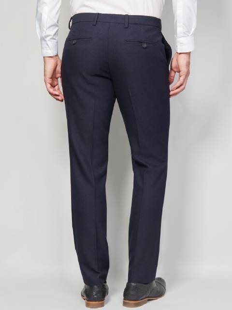 

next Men Navy Blue Slim Fit Solid Formal Trousers