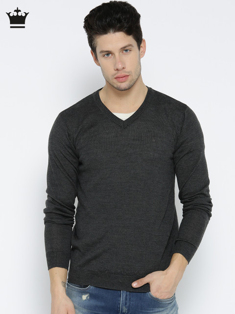 

Louis Philippe Men Charcoal Grey Solid Pullover