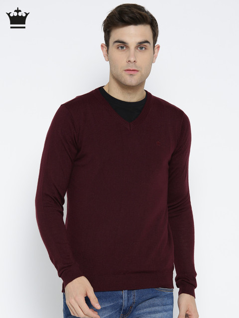 

Louis Philippe Men Burgundy Solid Pullover