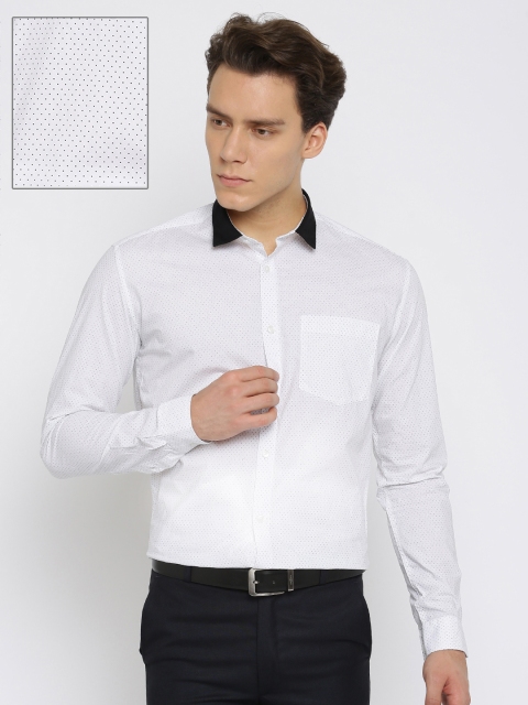 

Independence Men White Slim Fit Printed Formal Shirt