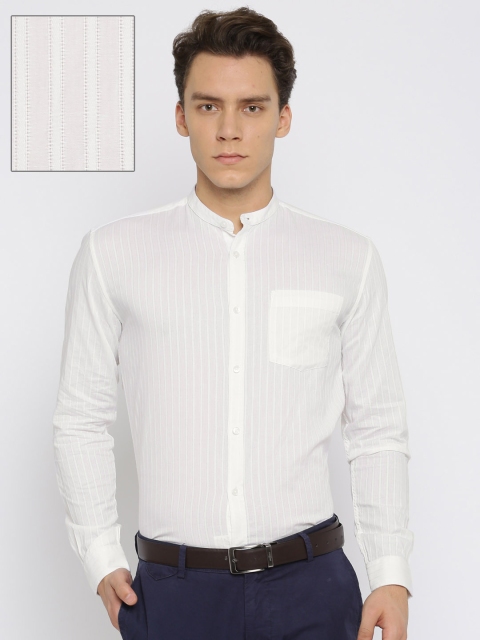 

Independence Men White Slim Fit Striped Formal Shirt