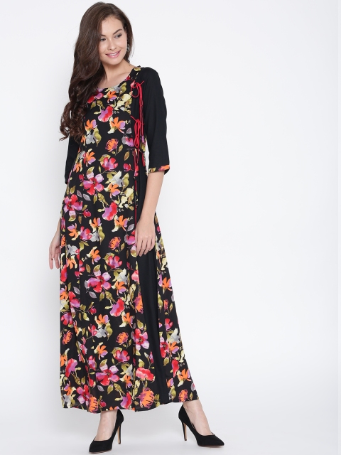 

Shree Women Black & Pink Floral Print Maxi Dress