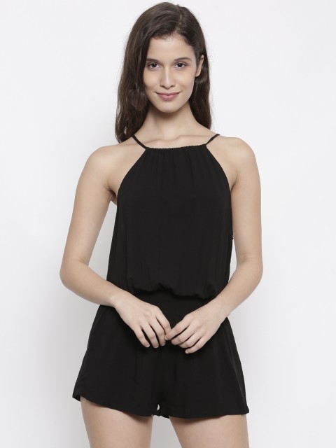 

FOREVER 21 Black Solid Playsuit