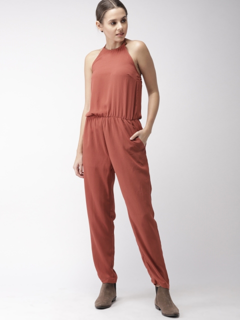 

FOREVER 21 Rust Red Solid Basic Jumpsuit
