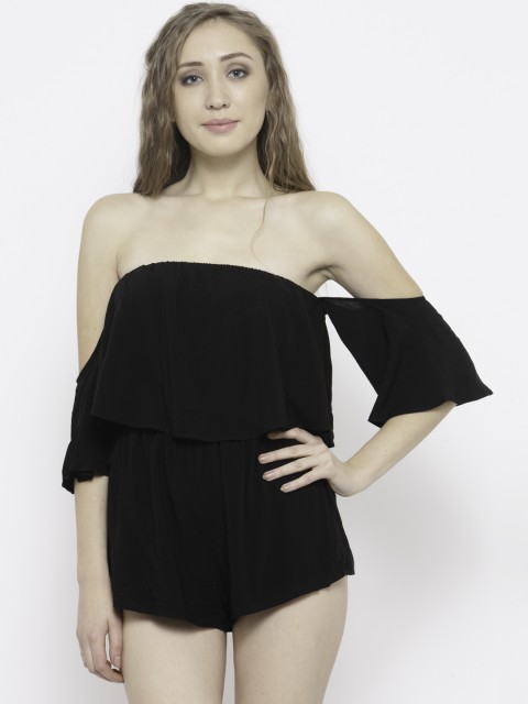 

FOREVER 21 Black Solid Off-Shoulder Playsuit