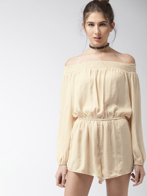

FOREVER 21 Nude Solid Off-Shoulder Playsuit