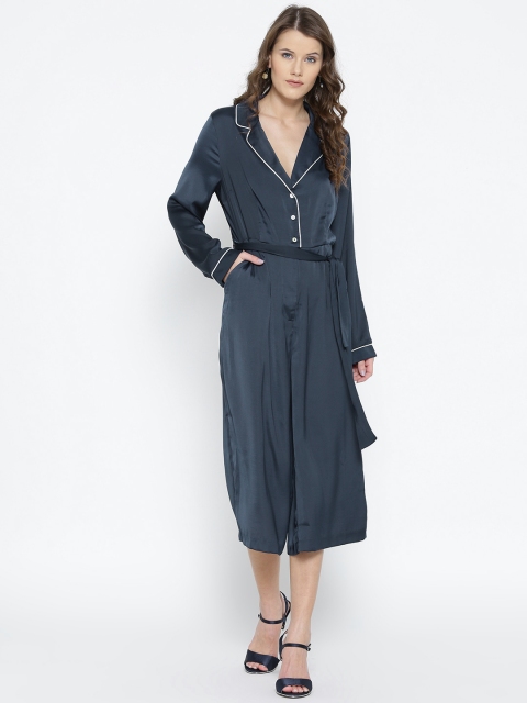 

FOREVER 21 Navy Blue Solid Culotte Jumpsuit