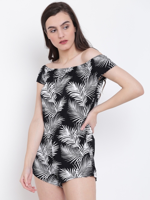 

FOREVER 21 Black & White Printed Off-Shoulder Playsuit