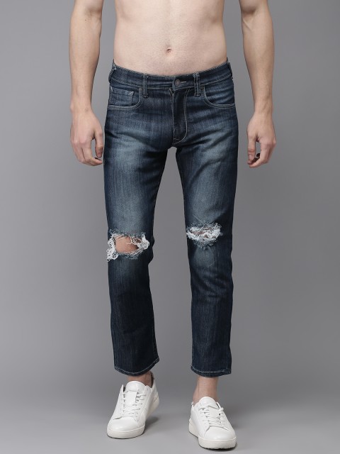

Moda Rapido Men Blue Slim Fit Mid-Rise Slash Knee Cropped Stretchable Jeans