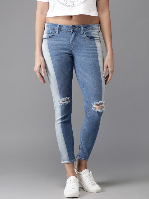

Moda Rapido Women Blue Skinny Fit Mid-Rise Cropped Colourblocked Stretchable Jeans