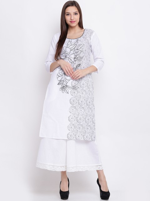 

Soch Women White & Grey Printed Straight Kurta