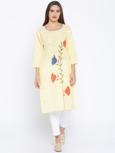 

Soch Women Yellow Printed A-Line Kurta