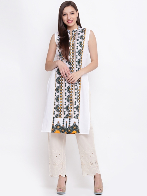 

Soch Women White & Green Printed Straight Kurta