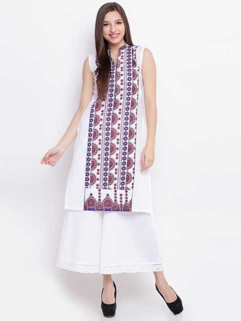 

Soch Women White & Blue Printed Straight Kurta