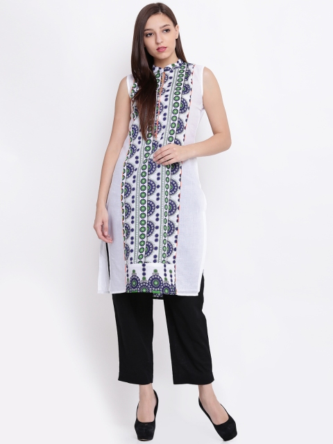 

Soch Women White & Green Printed Straight Kurta