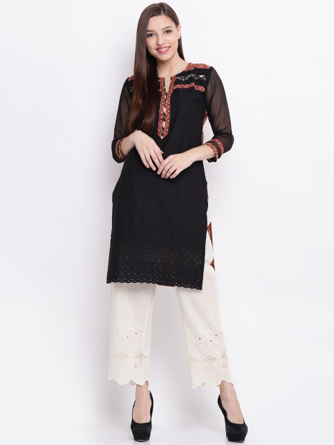 

Soch Women Black & Rust Brown Embroidered Straight Kurta