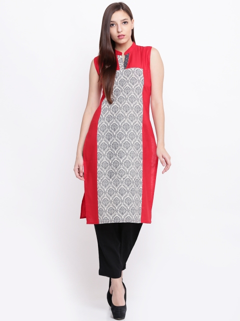 

Soch Women Red & Beige Printed Straight Kurta