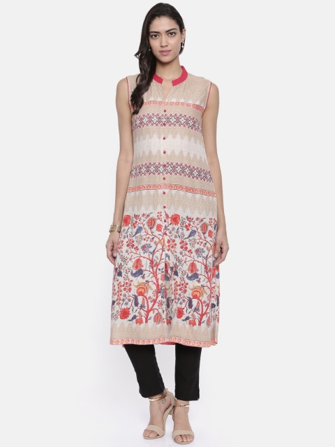 

Soch Women Beige & Black Printed Straight Kurta