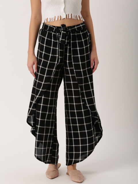 

DressBerry Women Black & White Checked Regular Trousers