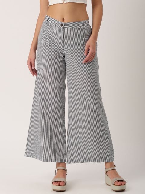 

DressBerry Women Black & White Regular Fit Striped Regular Trousers