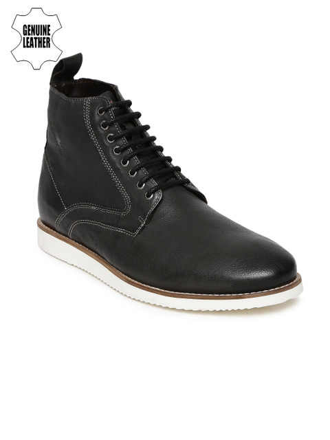 

U.S. Polo Assn. Men Charcoal Grey Genuine Leather High-Top Flat Boots