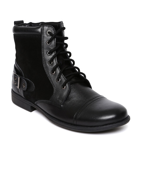 

Alberto Torresi Men Black Solid Leather High-Top Flat Boots