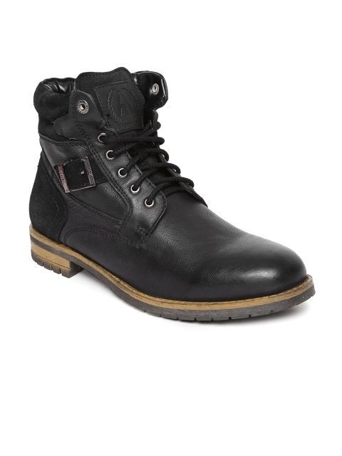 

Alberto Torresi Men Black Solid Leather High-Top Flat Boots