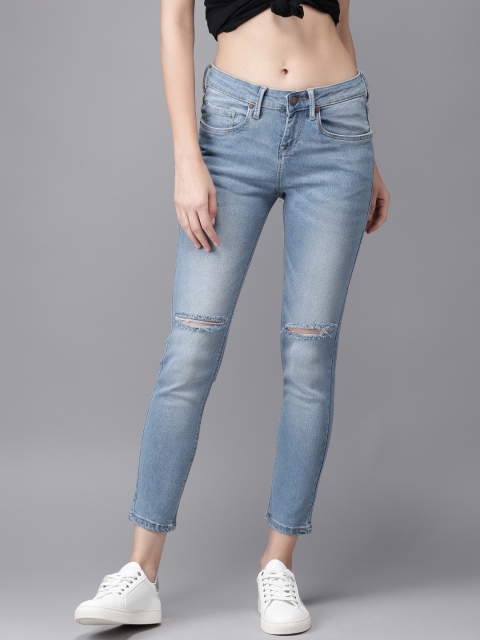 

HERE&NOW Women Blue Skinny Fit Mid-Rise Slash Knee Stretchable Jeans
