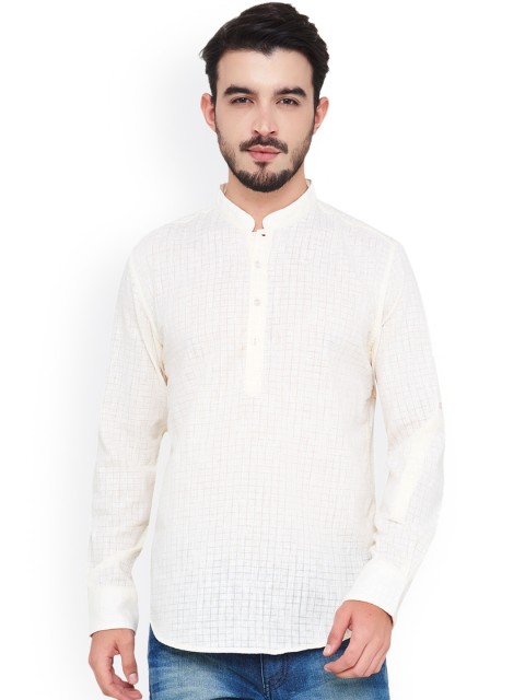 

IVOC Men White Checked Straight Kurta