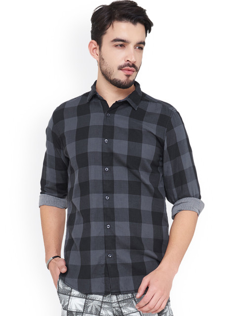 

IVOC Men Grey & Black Slim Fit Checked Casual Shirt