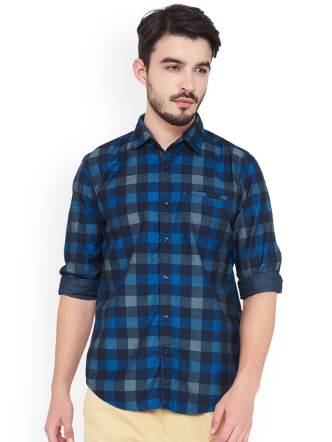 

IVOC Men Navy Blue Slim Fit Checked Casual Shirt