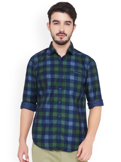 

IVOC Men Navy Blue Slim Fit Checked Casual Shirt