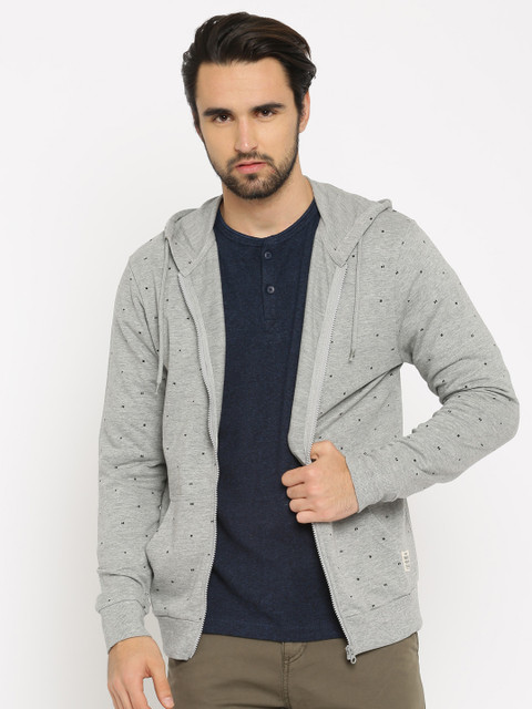 

Bossini Men Grey Printed Hooded Sweatshirt