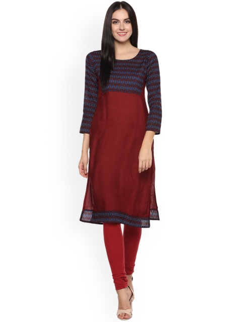 

Ives Women Maroon Solid A-Line Kurta