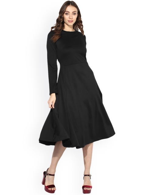 

Soie Women Black Solid Fit & Flare Midi Dress