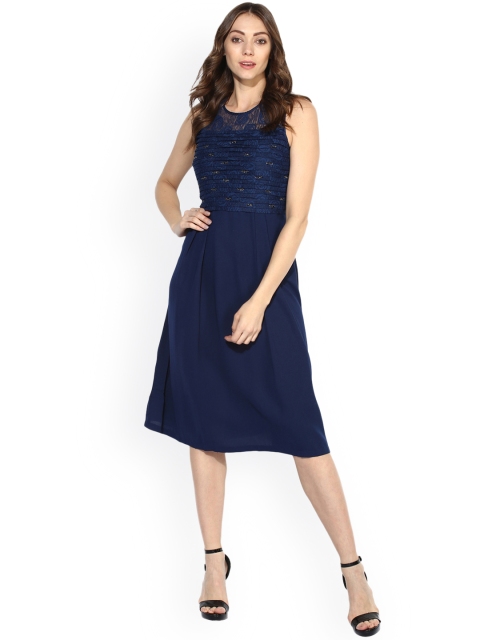 

Soie Women Navy Blue Lace Fit and Flare Dress