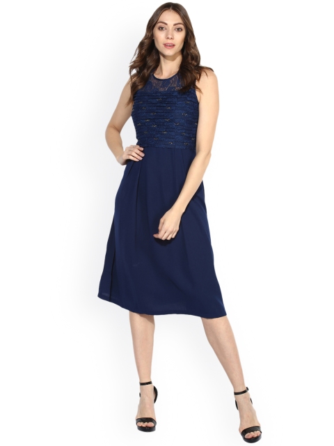 

Soie Women Navy Blue Solid Fit and Flare Dress