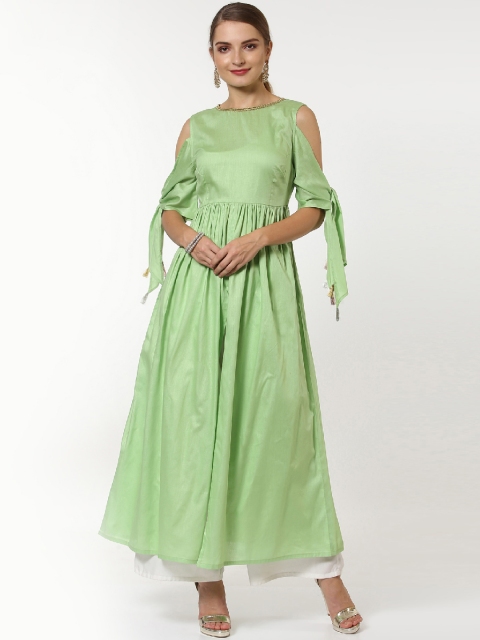

SASSAFRAS Women Green Solid A-Line Kurta