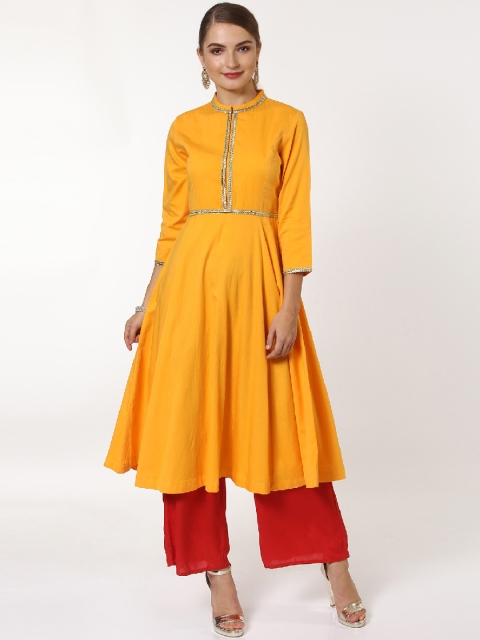 

SASSAFRAS Women Mustard Solid Anarkali Kurta